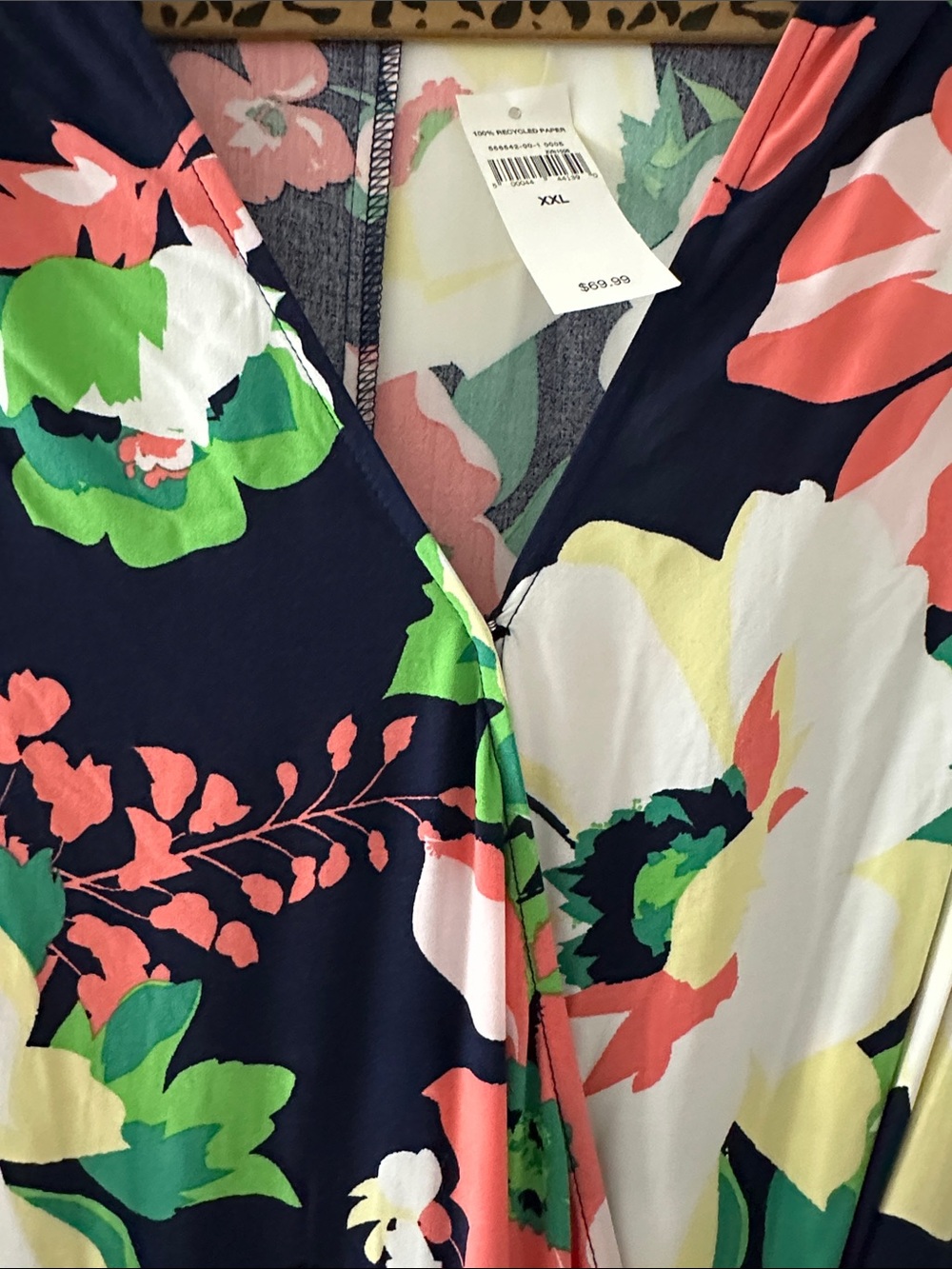 Gap Floral Wrap Midi Dress - Navy with Coral & Green - Picture 3 of 4